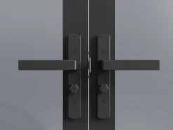 Vente-unique Bloc porte réversible à deux battants en aluminium et verre trempé fumé - 2 x H204 x L73 cm - Noir - MASERU