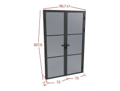 Vente-unique Bloc porte réversible à deux battants en aluminium et verre trempé fumé - 2 x H204 x L73 cm - Noir - MASERU