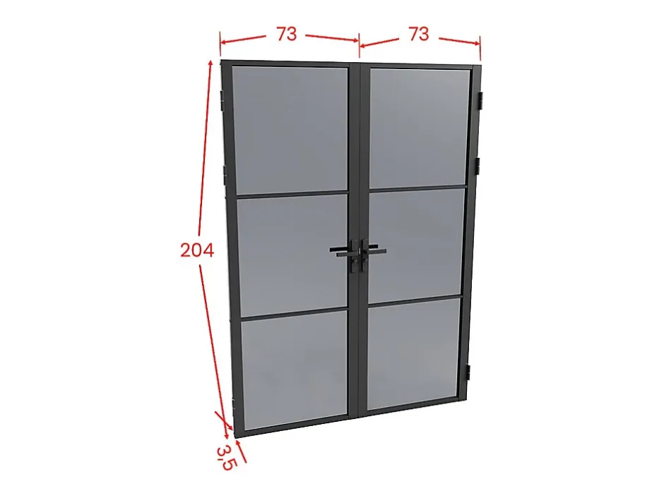Vente-unique Bloc porte réversible à deux battants en aluminium et verre trempé fumé - 2 x H204 x L73 cm - Noir - MASERU