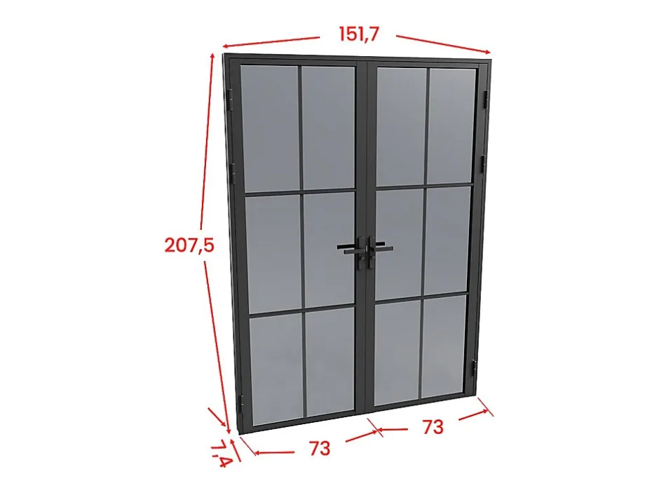 Vente-unique Bloc porte réversible à deux battants en aluminium et verre trempé fumé - 2 x H204 x L73 cm - Noir - SEROTO