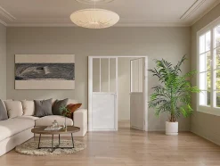 Bloc porte réversible à deux battants en aluminium et verre trempé style atelier - 2 x H204 x L83 cm - Blanc - ERMELO-Vente-unique New