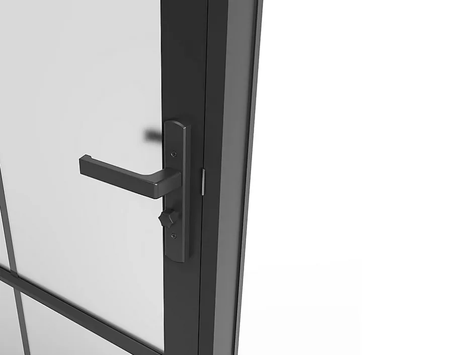 Vente-unique Bloc porte réversible en aluminium et verre dépoli - H204 x L83 cm - Noir - SEROTO