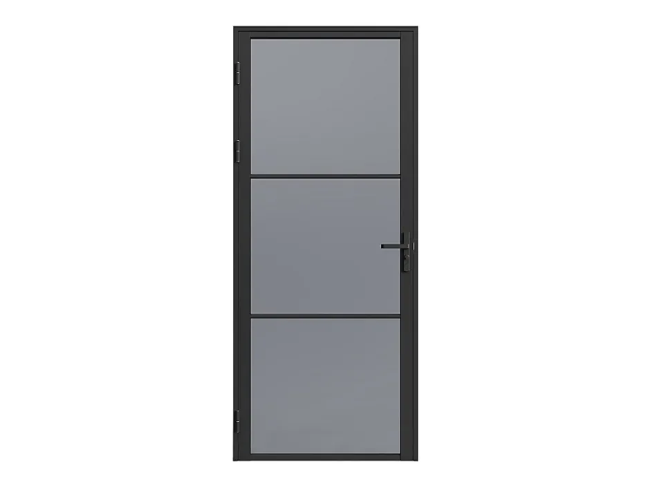 Bloc porte réversible en aluminium et verre trempé fumé - H204 x L83 cm - Noir - MASERU-Vente-unique New
