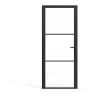 Vente-unique Bloc porte réversible en aluminium et verre trempé - H204 x L93 cm - Noir - MASERU