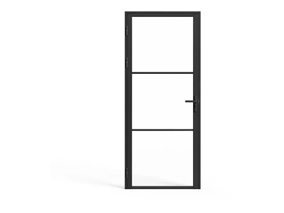 Vente-unique Bloc porte réversible en aluminium et verre trempé - H204 x L93 cm - Noir - MASERU