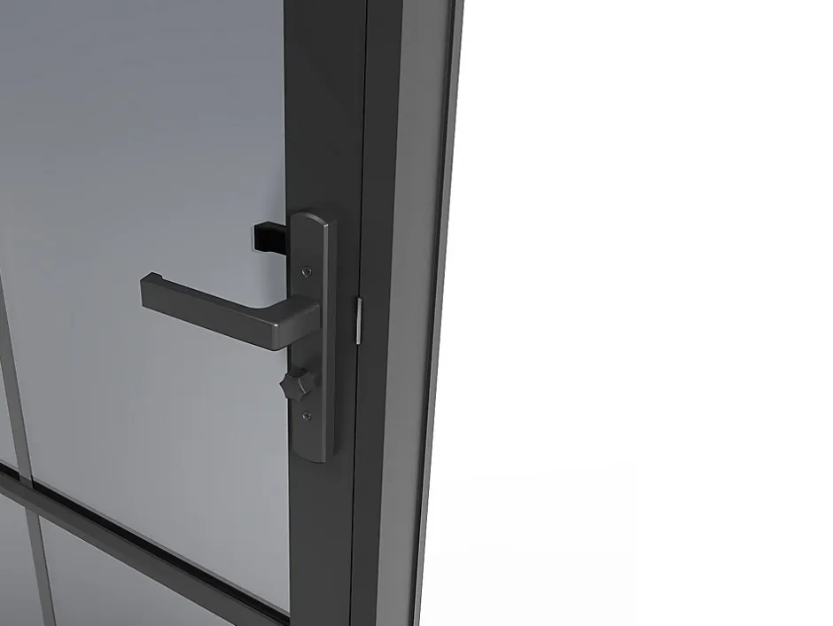 Vente-unique Bloc porte réversible en aluminium et verre trempé fumé - H204 x L73 cm - Noir - SEROTO