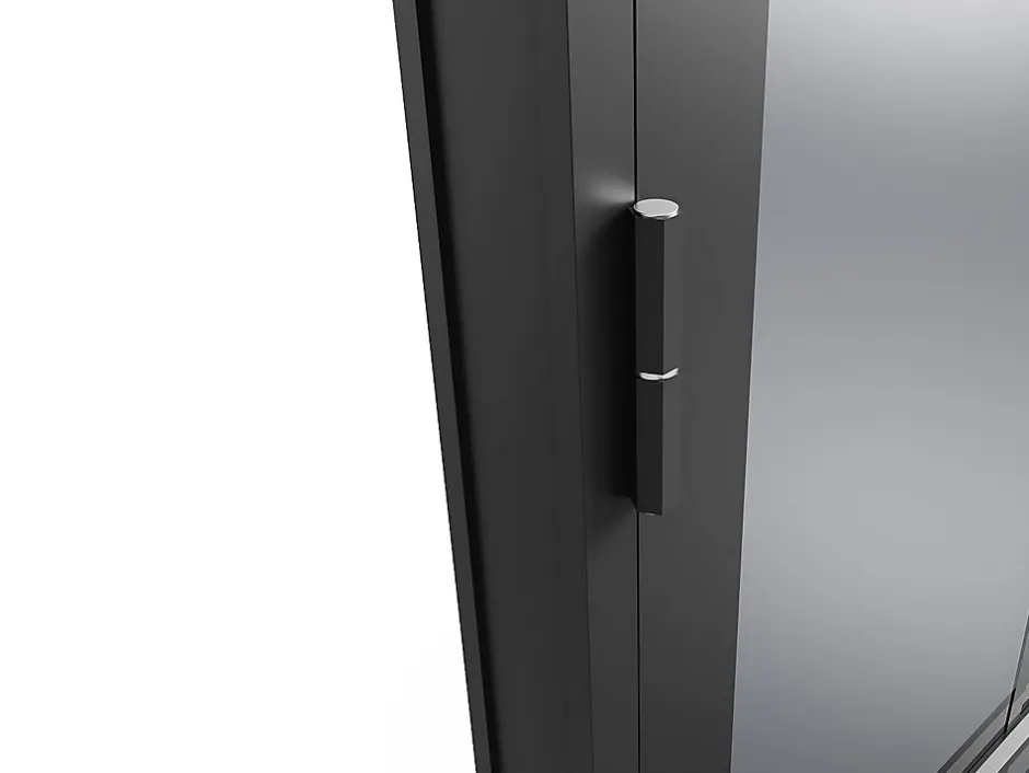 Vente-unique Bloc porte réversible en aluminium et verre trempé fumé - H204 x L73 cm - Noir - SEROTO