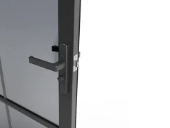 Vente-unique Bloc porte réversible en aluminium et verre trempé fumé - H204 x L73 cm - Noir - SEROTO