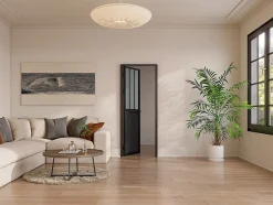 Vente-unique Bloc porte réversible en aluminium et verre trempé dépoli style atelier - H204 x L73 cm - Noir - ERMELO