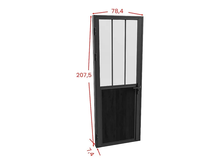 Vente-unique Bloc porte réversible en aluminium et verre trempé dépoli style atelier - H204 x L73 cm - Noir - ERMELO