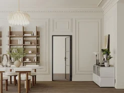 Vente-unique Bloc porte réversible en aluminium et verre trempé fumé - H204 x L73 cm - Noir - MASERU