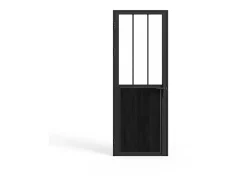 Vente-unique Bloc porte réversible en aluminium et verre trempé style atelier - H204 x L73 cm - Noir - ERMELO
