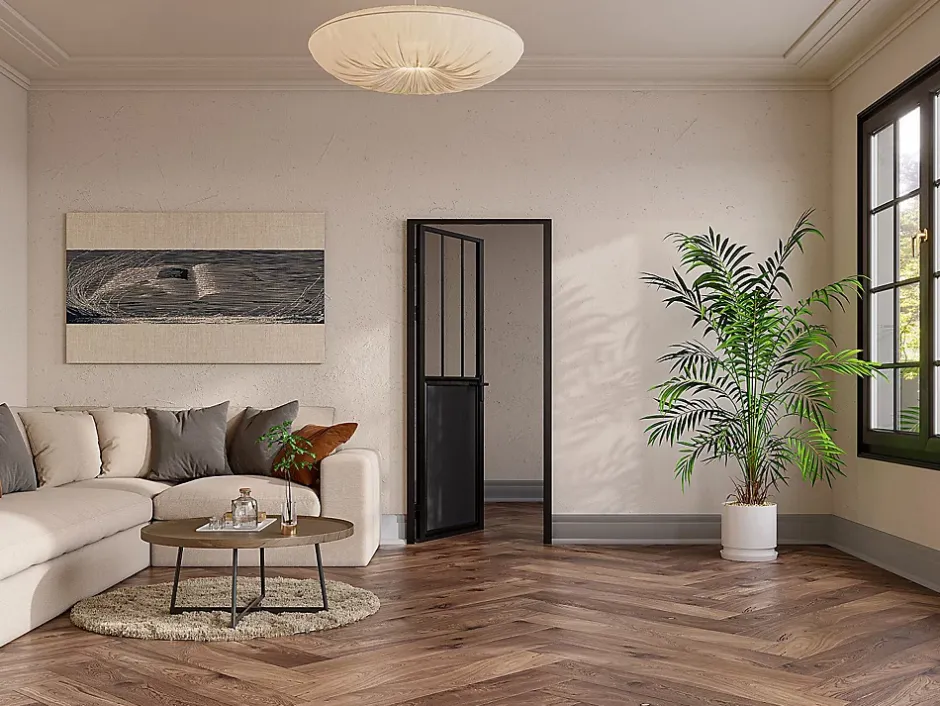 Vente-unique Bloc porte réversible en aluminium et verre trempé style atelier - H204 x L73 cm - Noir - ERMELO