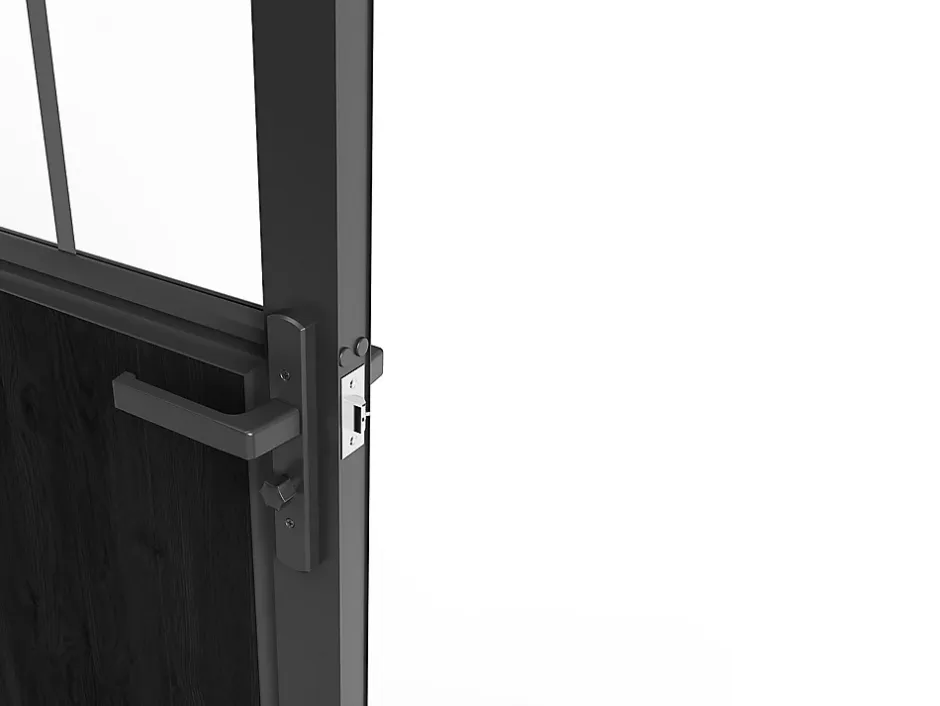 Vente-unique Bloc porte réversible en aluminium et verre trempé style atelier - H204 x L73 cm - Noir - ERMELO