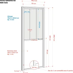 Bloc-porte atelier 3 carreaux vitrés transparent, poussant droit, coloris noir mat H.213 x l.83cm- Online