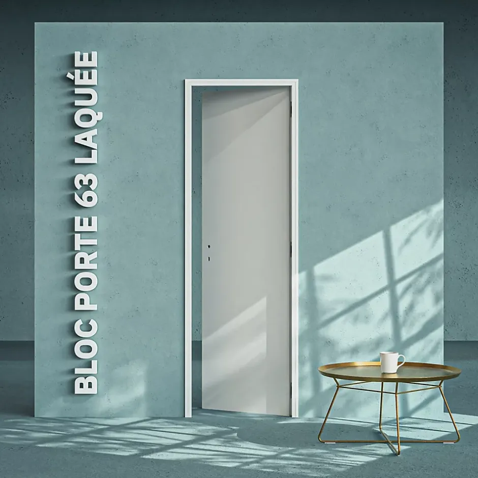 Bloc-Porte Blanc Laqué Plane H. 204 x l. 63 cm - Poussant Droit-Coulicool New