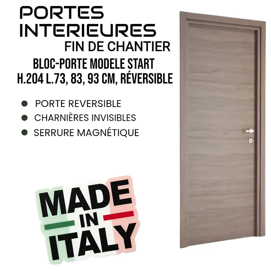 Bloc-porte fin de chantier START Noyer, H.204 l.73cm, réversible-Ekasa Sale