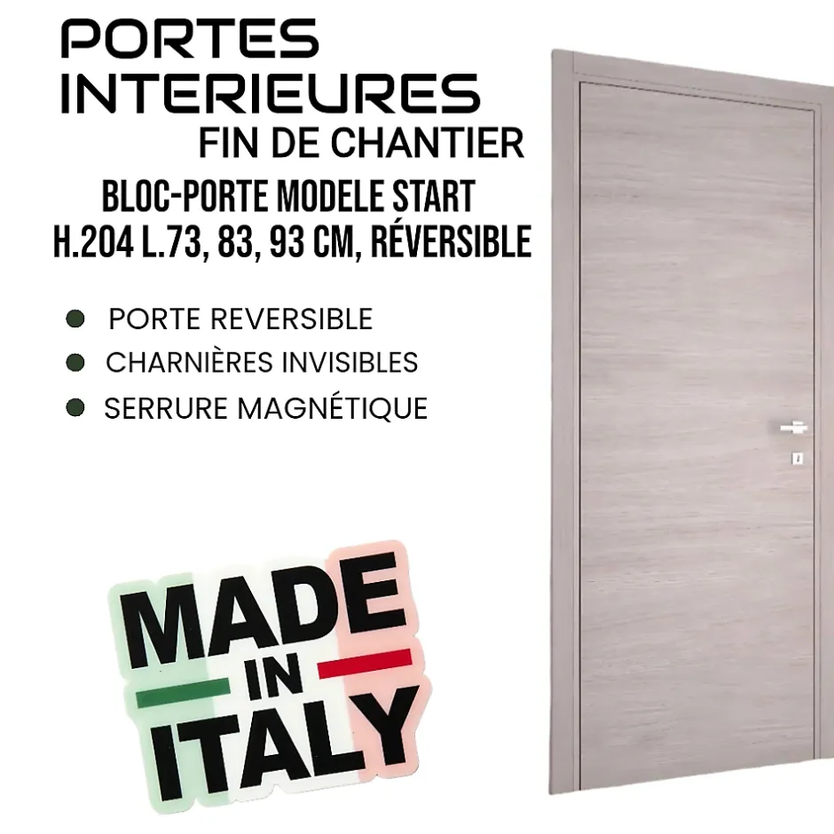 Ekasa Bloc-porte fin de chantier START Chêne Naturel, H.204 l.73cm, réversible