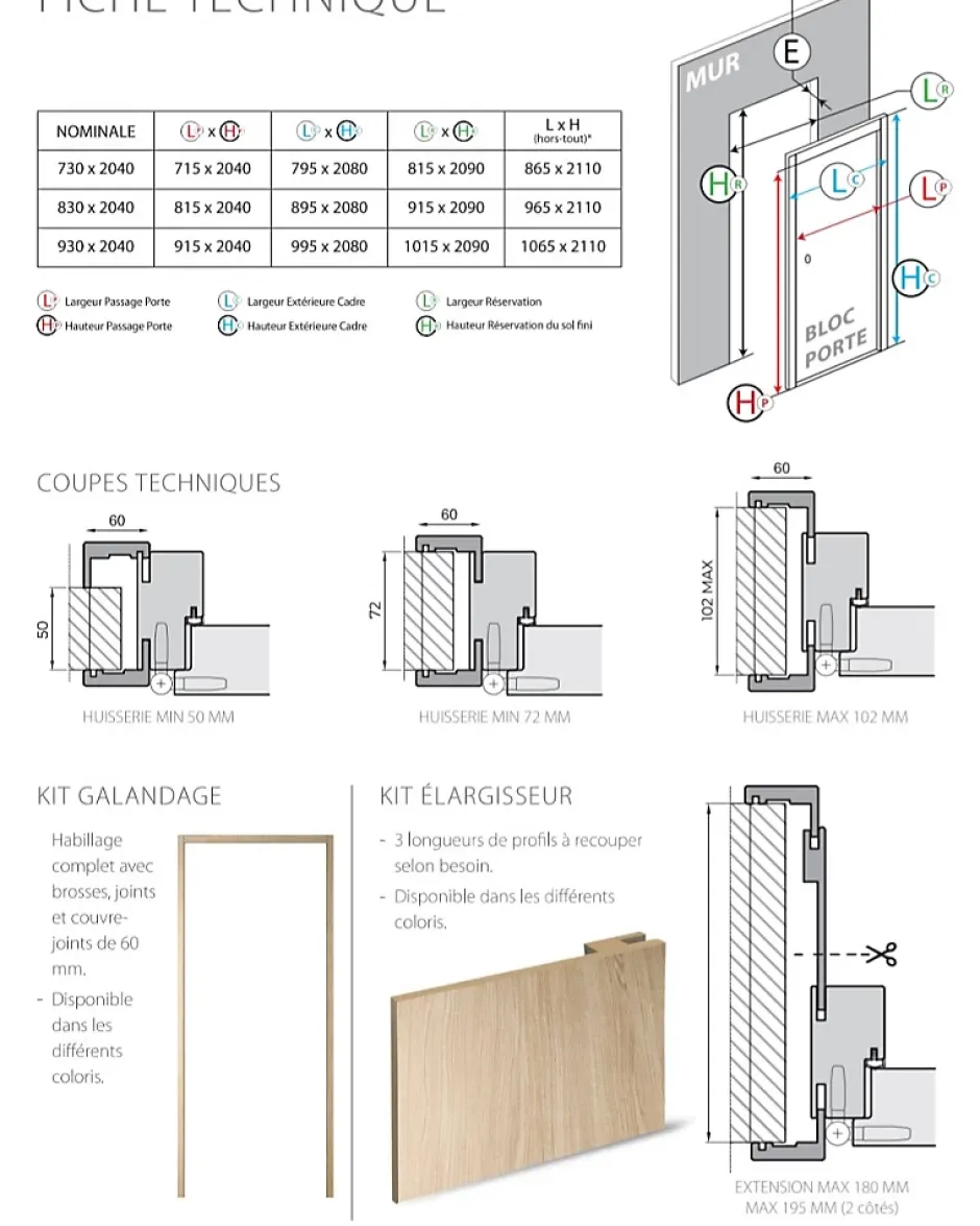 Bloc-porte fin de chantier Essence Gris, H.204 l.73cm, réversible + poignée Goccia chrome à clé OFFERTE-Porta la casa Online