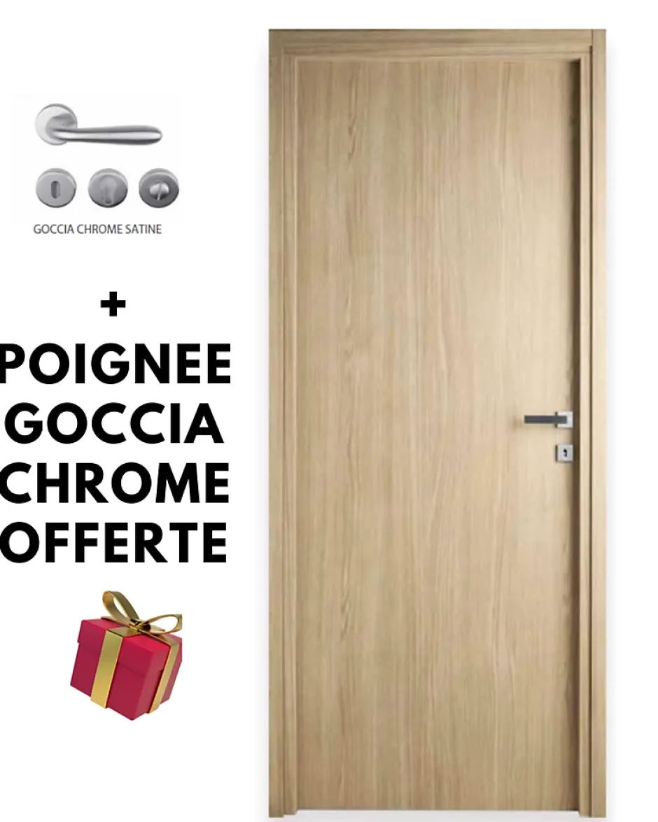 Bloc-porte fin de chantier Chêne Naturel, H.204 l.83cm, réversible + poignée offerte-Porta la casa Hot