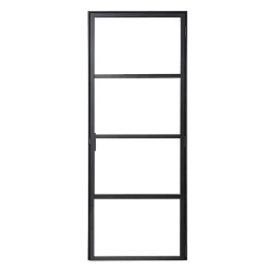 Bloc-porte Loft 4 carreaux vitrés transparents, poussant droit, coloris noir mat H.213 x l.83cm