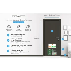 Bloc-porte pose fin de chantier Premium Miro, H.204 x l.83 cm, aspect chêne naturel, réversible-Reivilo Clearance