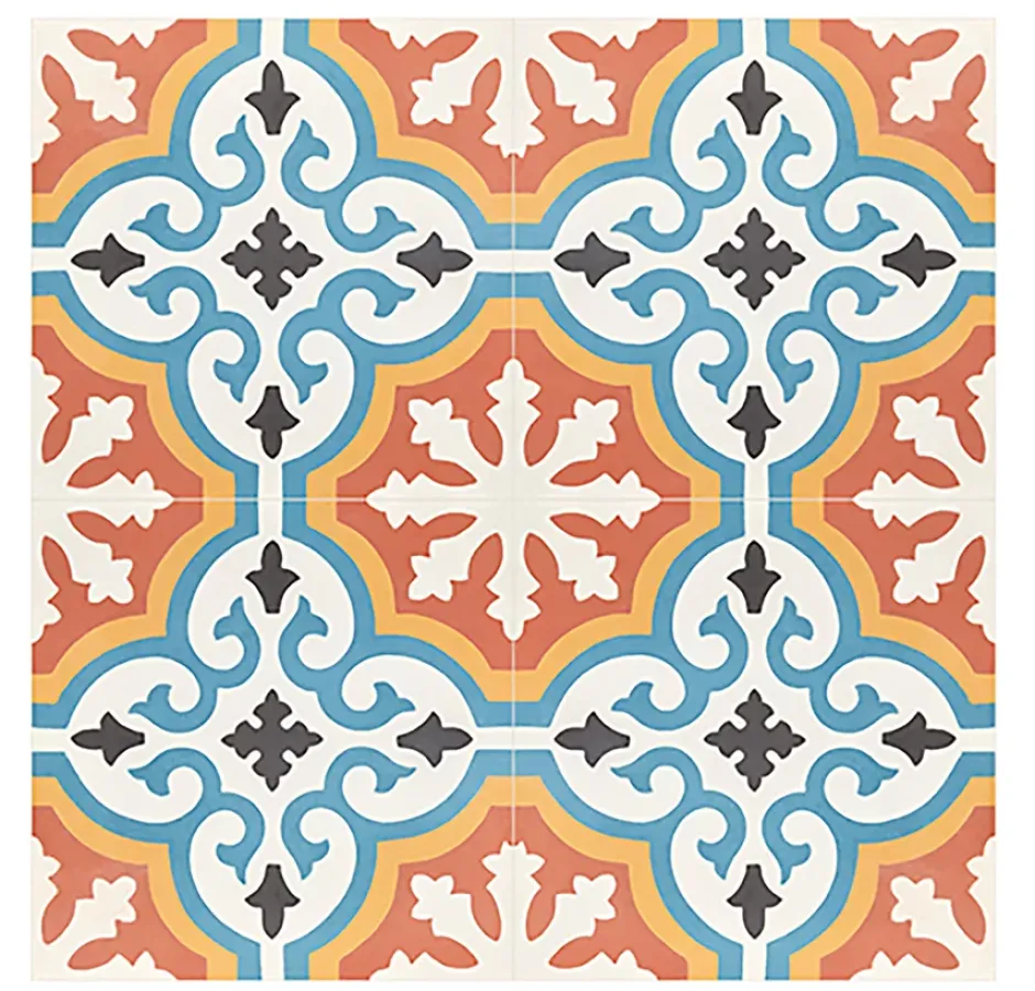 Pegane Boite de 24 Carreaux de ciment hydraulique 0,96m2/ Carreaux de ciment artisanaux pour sol et mur coloris Orange - l.20 x L.20 cm