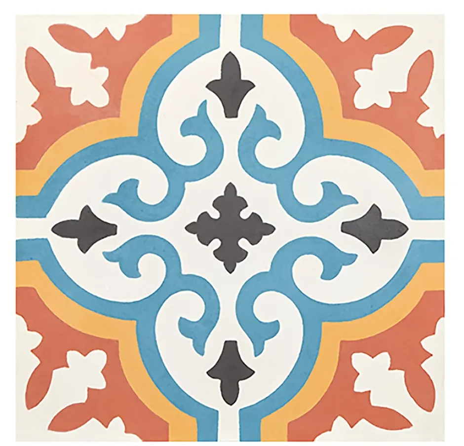 Pegane Boite de 24 Carreaux de ciment hydraulique 0,96m2/ Carreaux de ciment artisanaux pour sol et mur coloris Orange - l.20 x L.20 cm