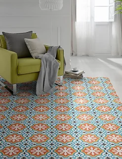 Pegane Boite de 24 Carreaux de ciment hydraulique 0,96m2/ Carreaux de ciment artisanaux pour sol et mur coloris Orange - l.20 x L.20 cm