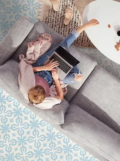 Boite de 24 Carreaux de ciment véritable 0,96m2 / Carreaux de ciment artisanaux coloris Bleu pour sol et mur - l.20 x L.20 cm-Pegane New