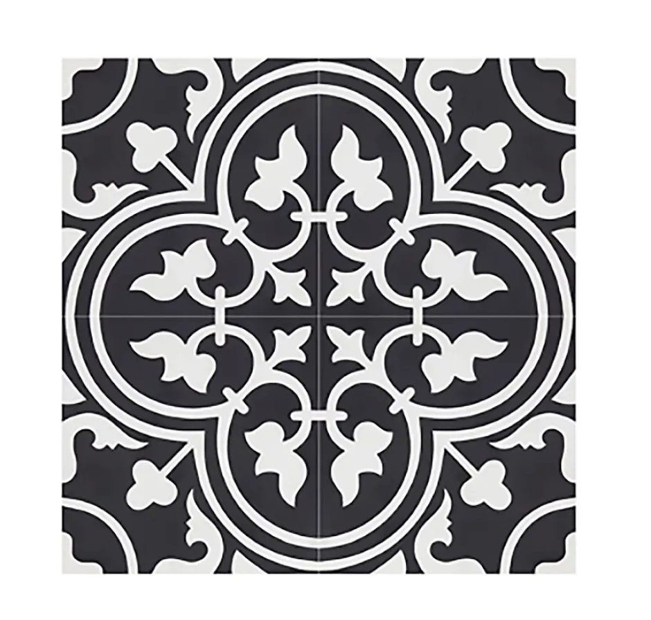 Pegane Boite de 24 Carreaux de ciment véritable 0,96m2 / Carreaux de ciment artisanaux pour sol et mur coloris noir - l.20 x L.20 cm