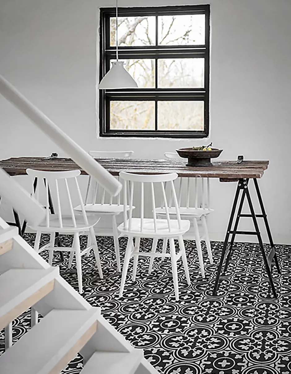 Pegane Boite de 24 Carreaux de ciment véritable 0,96m2 / Carreaux de ciment artisanaux pour sol et mur coloris noir - l.20 x L.20 cm