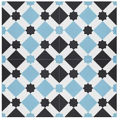 Pegane Boite de 24 Carreaux de ciment hydraulique 0,96m2 / Carreaux de ciment artisanaux pour sol et mur coloris bleu - l.20 x L.20 cm