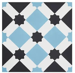 Pegane Boite de 24 Carreaux de ciment hydraulique 0,96m2 / Carreaux de ciment artisanaux pour sol et mur coloris bleu - l.20 x L.20 cm