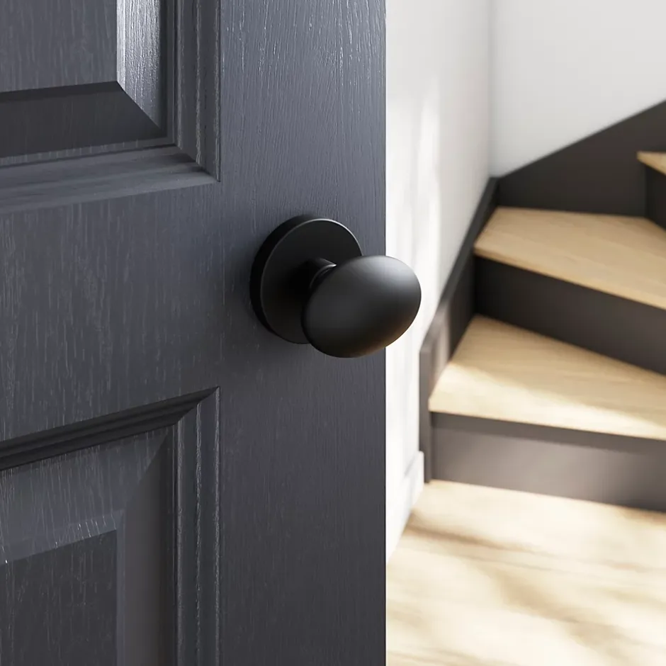 Bouton de porte double ovale noir Ø. 65mm x l.45 x H. 66mm-GoodHome Clearance