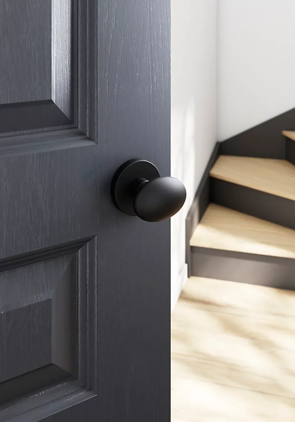 Bouton de porte double ovale noir Ø. 65mm x l.45 x H. 66mm-GoodHome Clearance