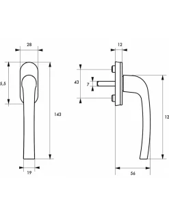 Béquille de crémone de fenêtre, carré 7mm, blanc (ral 9010) --Thirard Online