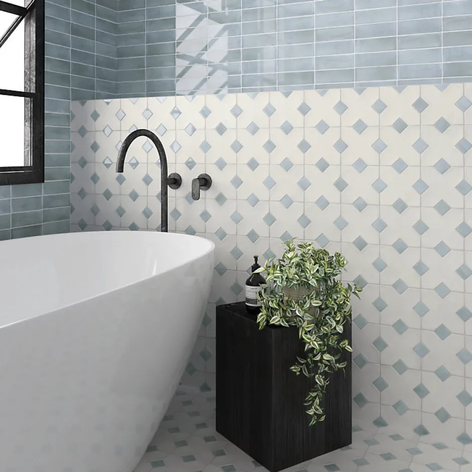 Aelle Carrelage Cabochon sol / mur brillant 3,4x3,4 cm Taco KASBAH BLUE GRASS