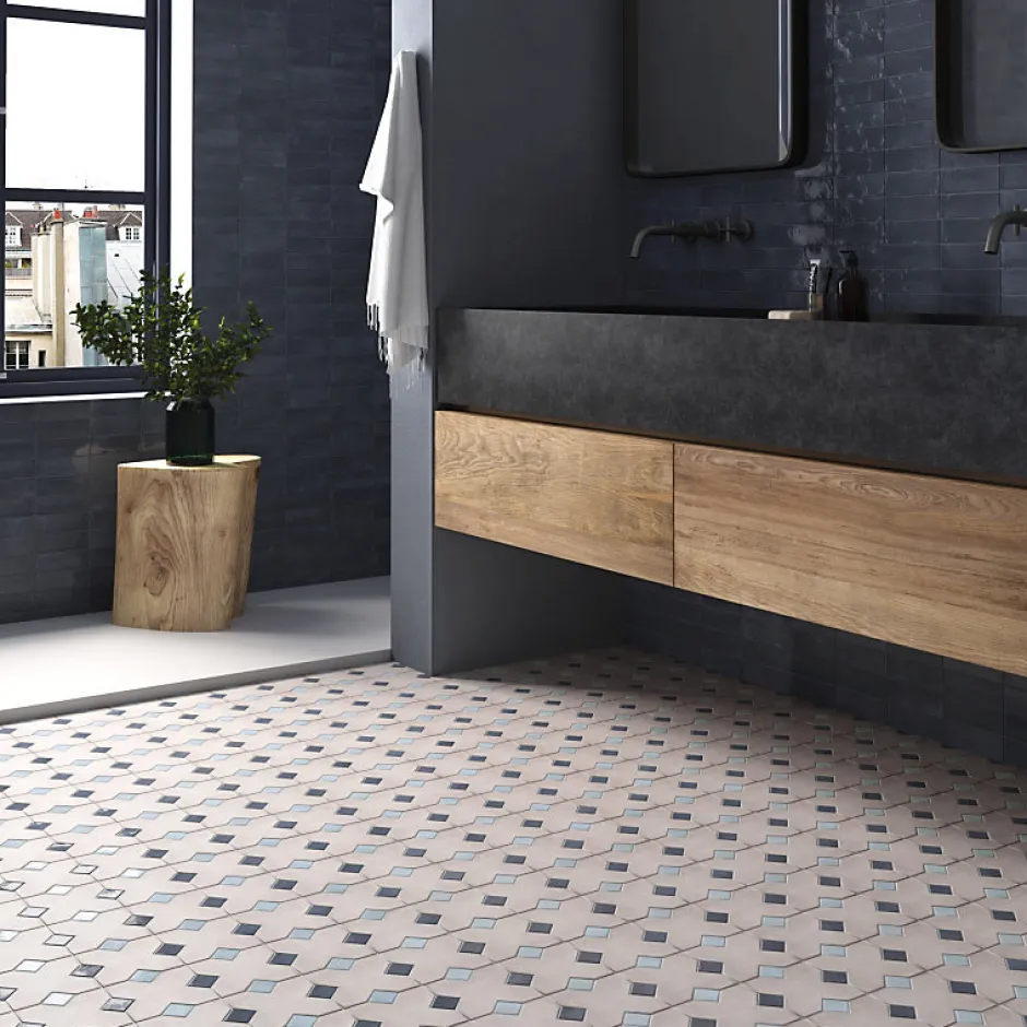 Aelle Carrelage Cabochon sol / mur brillant 3,4x3,4 cm Taco KASBAH BLUE GRASS