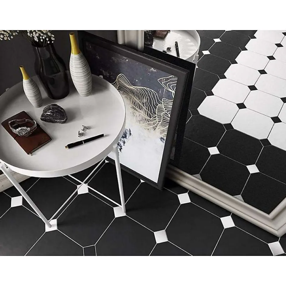 Aelle Carrelage Cabochon sol / mur uni blanc mate 4,6x4,6 cm TACO OCTAGON BLANCO