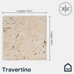 Carreau en travertin sol et mur L.10 x l.10 cm x ép.10 mm, Travertino-GoodHome New