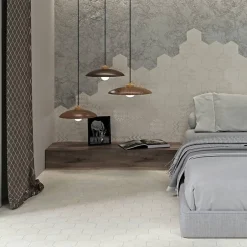 Carreau Hexagonal Effet Ciment. Grès Cérame Sol et Mur. Custom Ivoire 14x16cm-Lux Mosaic Hot