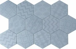 Carreau Hexagonal Effet Ciment. Grès Cérame Sol et Mur. Décor Custom Bleu 14x16cm-Lux Mosaic Hot