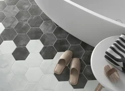 Carreau Hexagonal en Grès Cérame Effet Ciment. Série Denia Graphite 14x16 cm-Lux Mosaic New