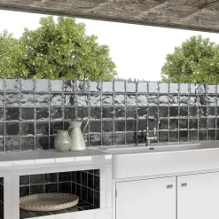 Carreau Mural Intérieur/Extérieur Brillant. Nissel Noir 12x12 cm-Lux Mosaic Outlet