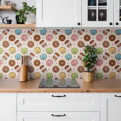 Carreaux vinyle 30x30 cm Beignets et café de dessins animés 9 pcs-Tulup