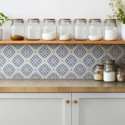 Tulup Carreaux vinyle 30x30 cm Carreaux bleus portugais 9 pcs