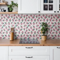 Tulup Carreaux vinyle 30x30 cm Fraises roses 9 pcs