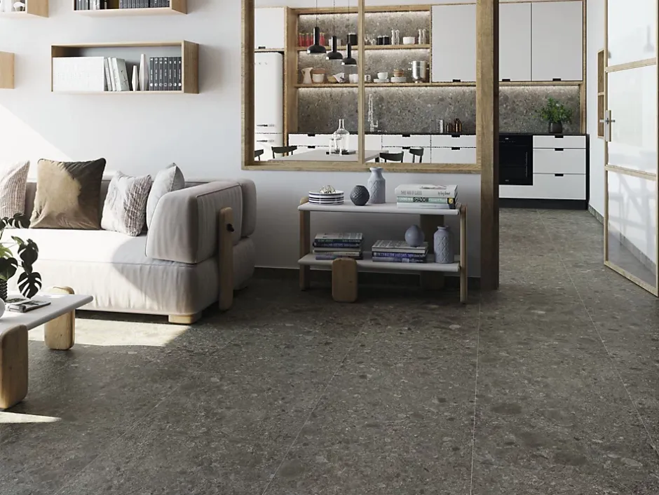 Carrelage Aspect terrazzo Berma noir rectifié 60x60 cm-Tinker Clearance