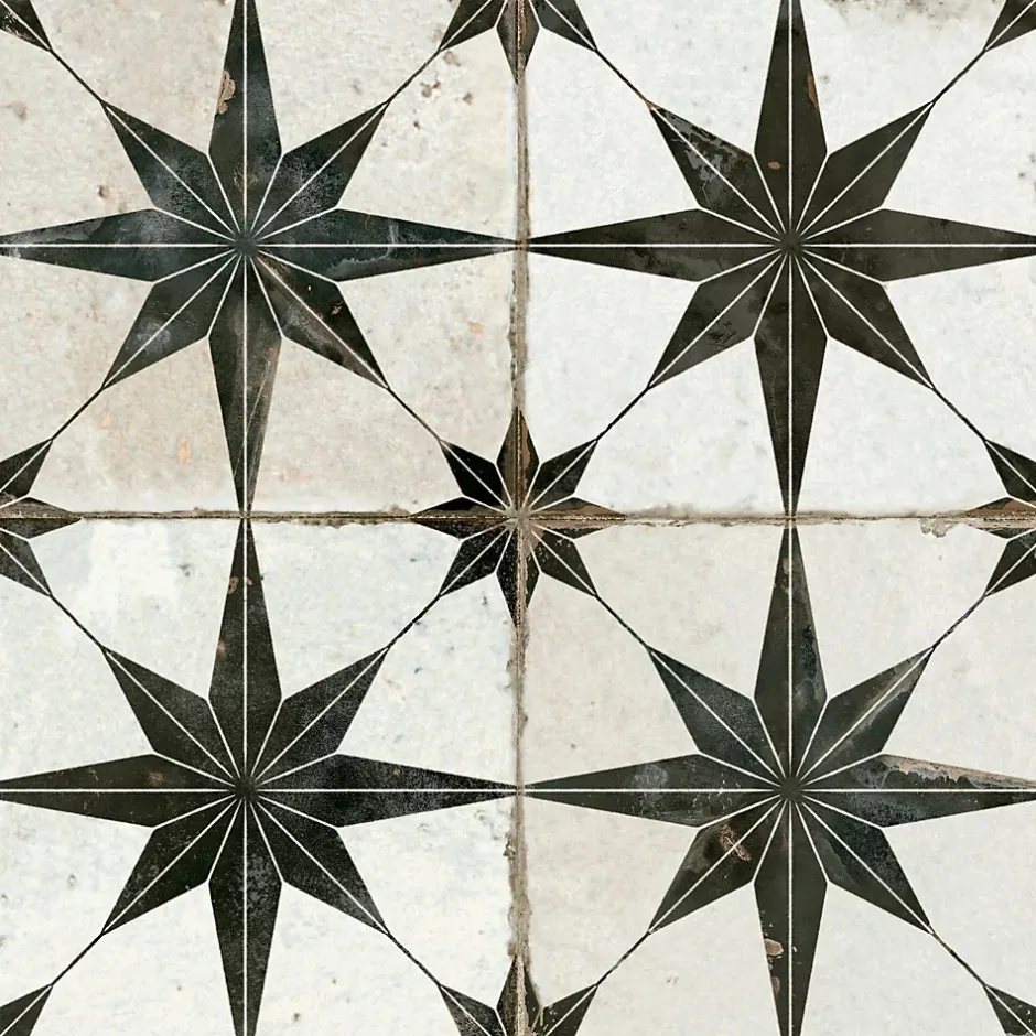 Carrelage carreaux de ciment FS STAR N 45x45 Etoile noire et blanche-Concept Mosaïque Best